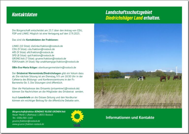 GRÜNE gegen Bebauung des Landschaftsschutzgebiets „Diedrichshäger Land“
